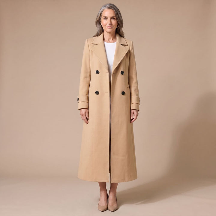 Women's Long Double-Breasted Wool Coat Camel Overcoat