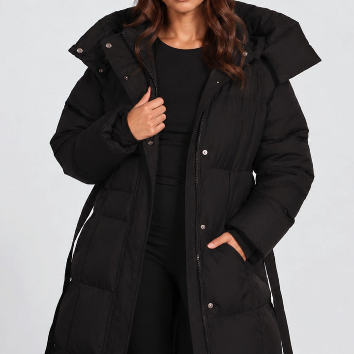Women's Long Hooded Belted Puffer Coat