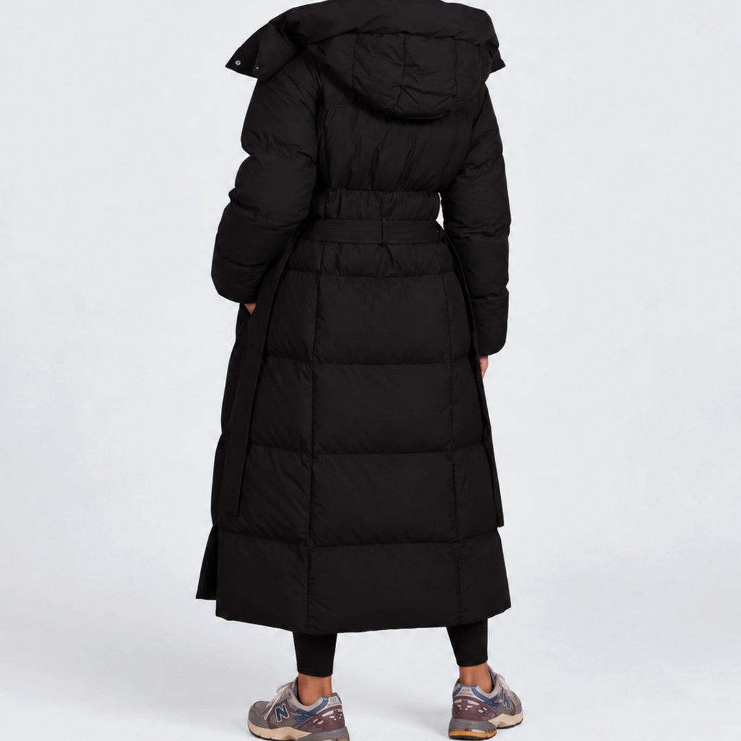 Women's Long Hooded Belted Puffer Coat