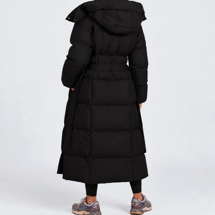 Women's Long Hooded Belted Puffer Coat