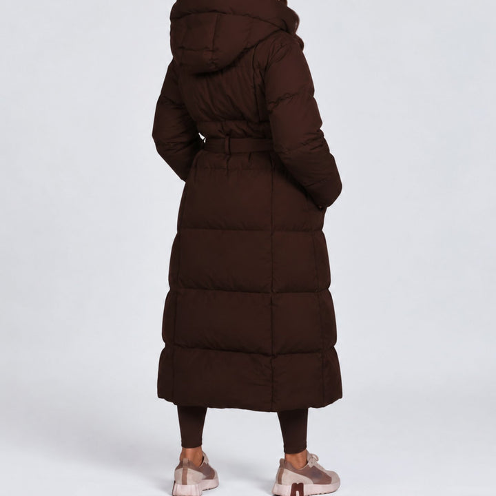 Women's Long Hooded Belted Puffer Coat