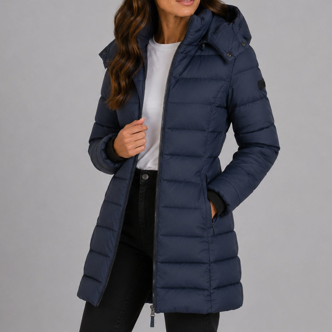 Women's Long Hooded Puffer Jacket Insulated Longline Winter Coat