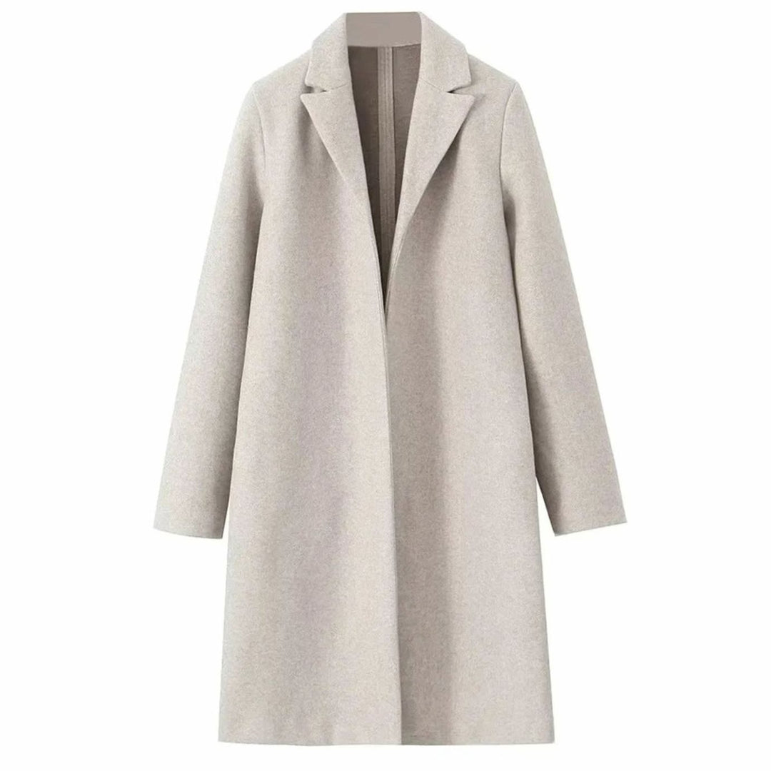 Women's Long Open-Front Notch-Lapel Wool-Blend Coat - Beige
