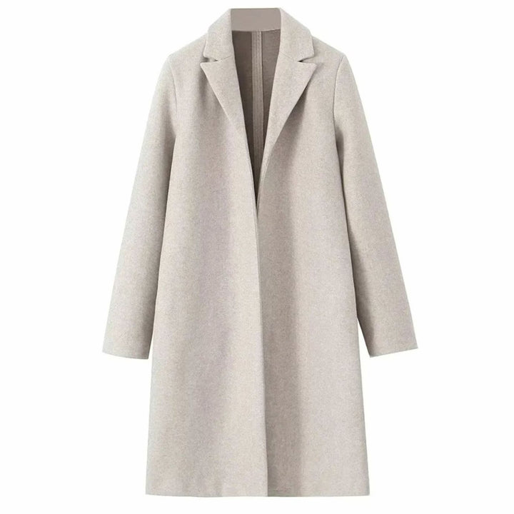 Women's Long Open-Front Notch-Lapel Wool-Blend Coat - Beige