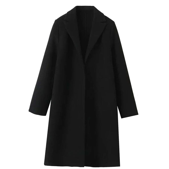 Women's Long Open-Front Notch-Lapel Wool-Blend Coat - Black