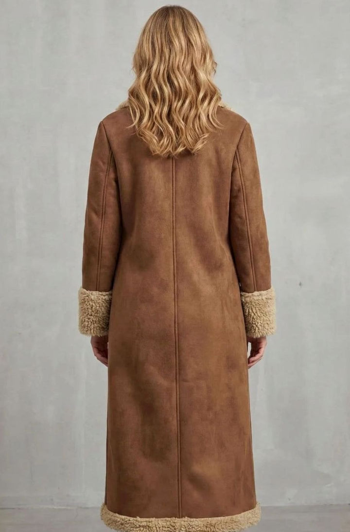 Women's Long Shearling-Lined Button-Front Winter Coat