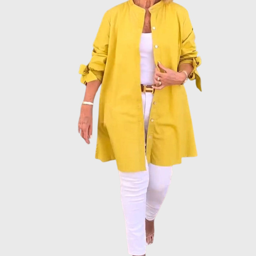 Women's Long Sleeve Casual Button-Down Oversized Shirt - Yellow