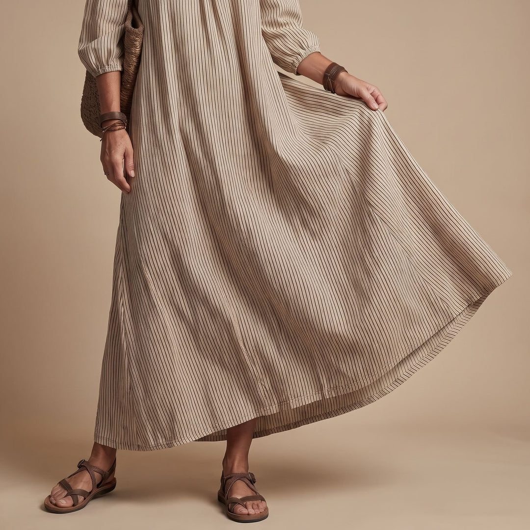 Women's Long Sleeve Off the Shoulder Striped Maxi Dress