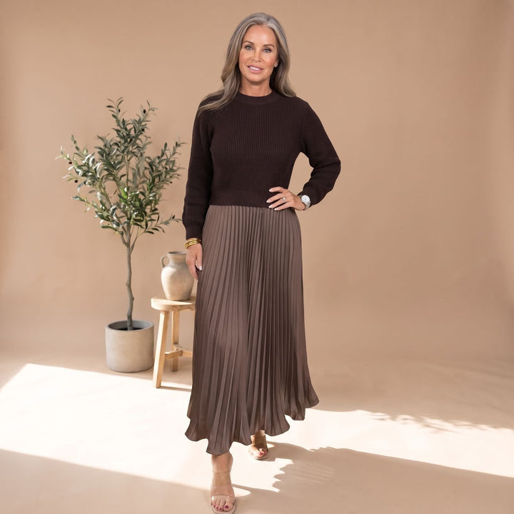 Women's Long-Sleeve Pleated Formal Maxi Dress