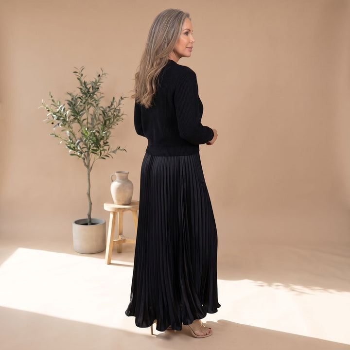 Women's Long-Sleeve Pleated Formal Maxi Dress - Brown/Coffee