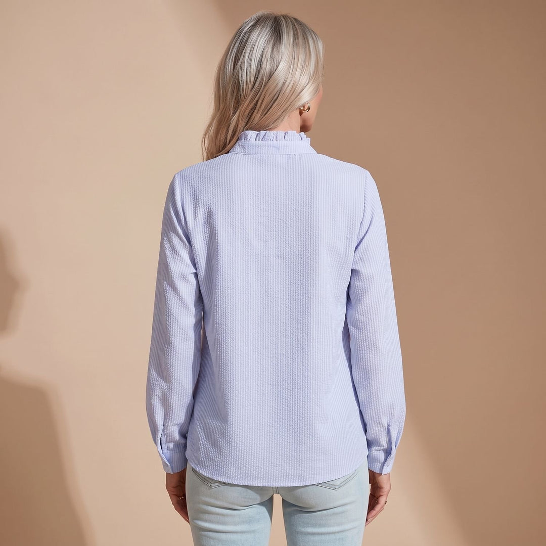 Women's Long-Sleeve Ruffle-Trim Button-Down Blouse