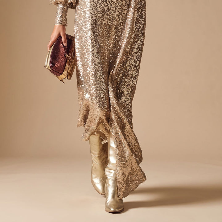 Women's Long Sleeve Sequin V-Neck Formal Maxi Dress