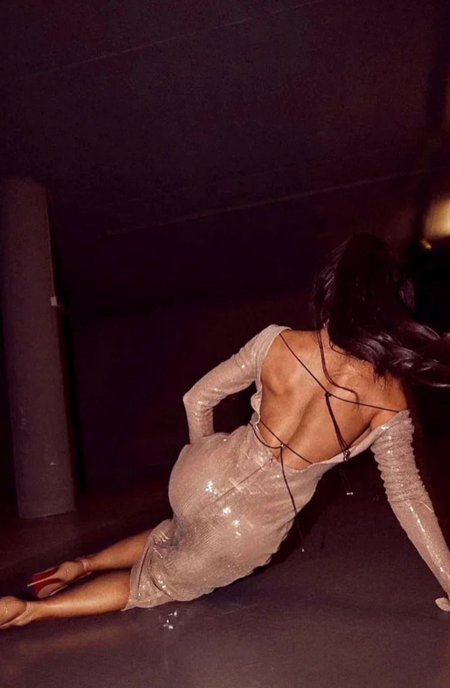 Women's Long-Sleeve V-Neck Sequin Maxi Dress