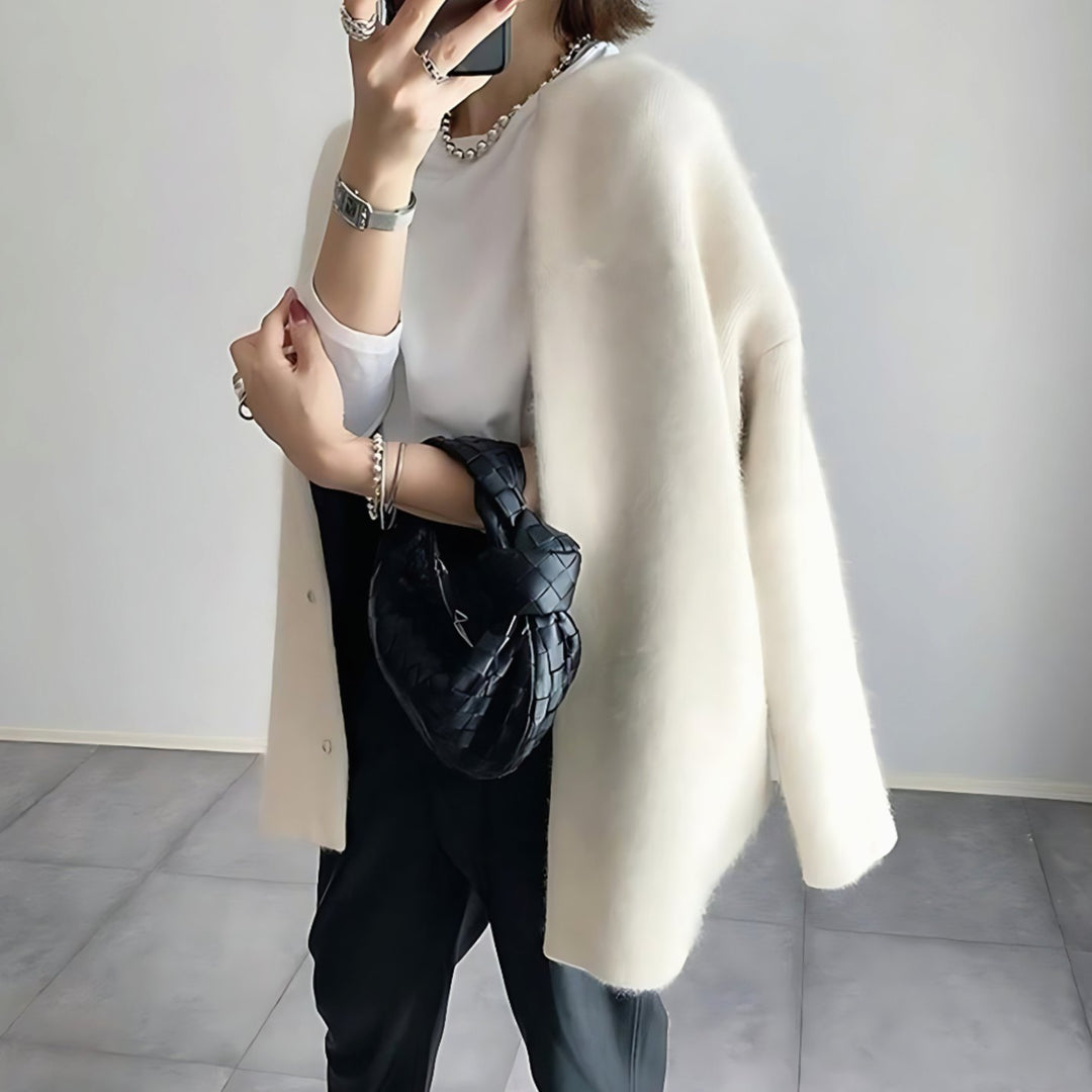 Women's Longline Crew Neck Snap-Button Cardigan