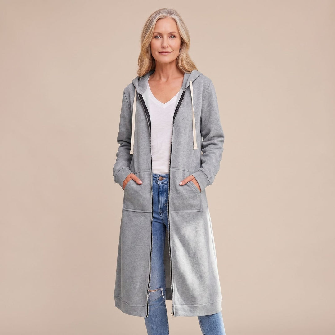 Women's Longline Hooded Full-Zip Oversized Cardigan Sweater - Gray