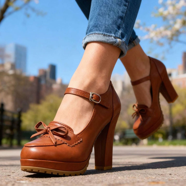 Women's Mary Jane Heels Bow-Tie Platform Pumps Ankle Strap