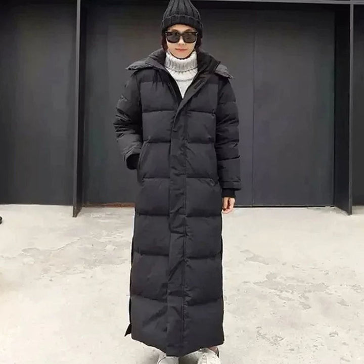 Women's Maxi Long Puffer Coat Removable Hooded Winter Jacket - Black