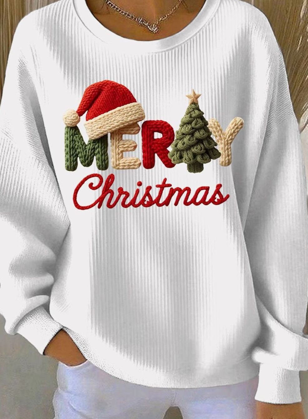 Women's Merry Christmas Graphic Crewneck Sweatshirt - White