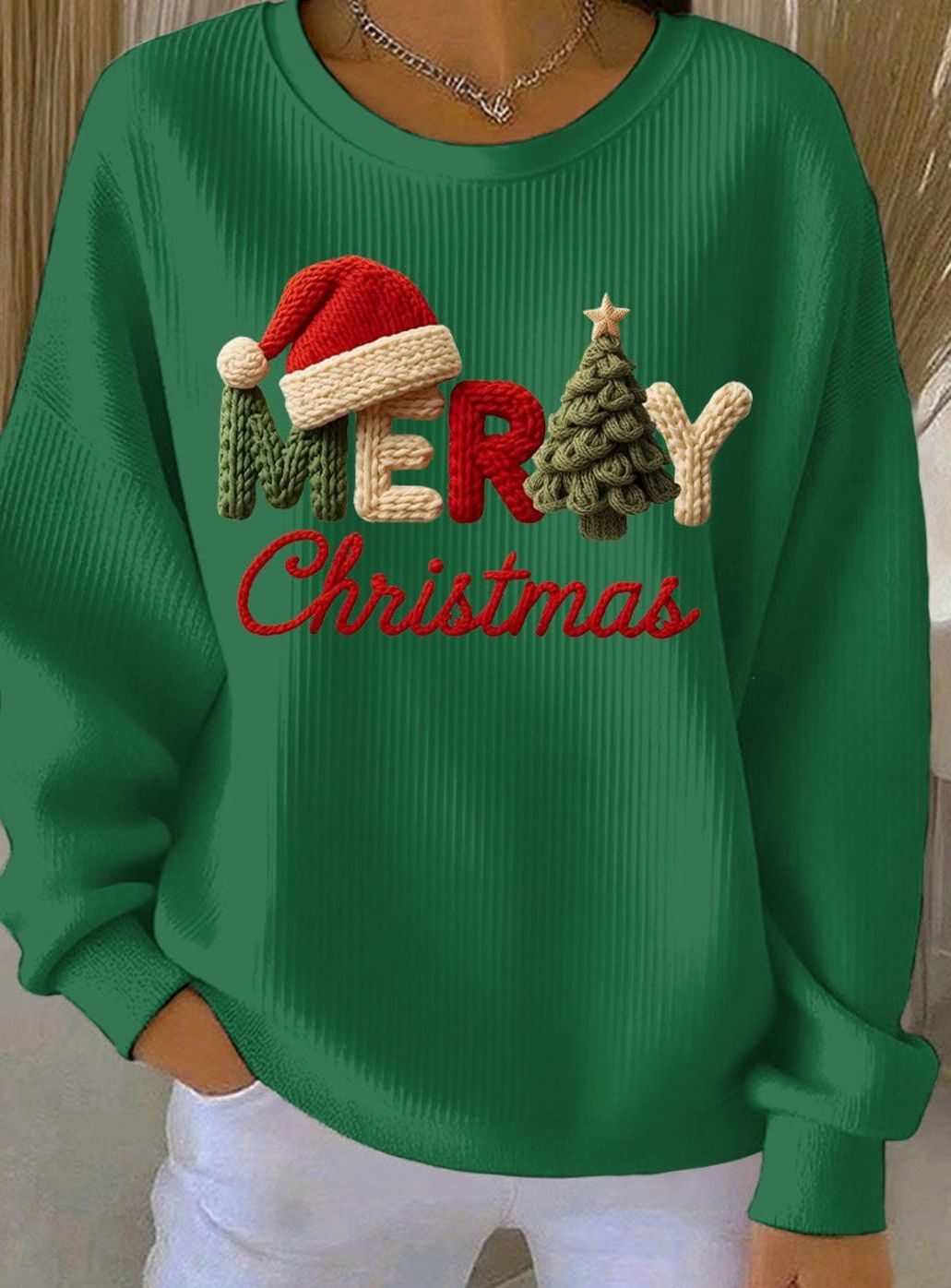 Women's Merry Christmas Graphic Crewneck Sweatshirt - Green