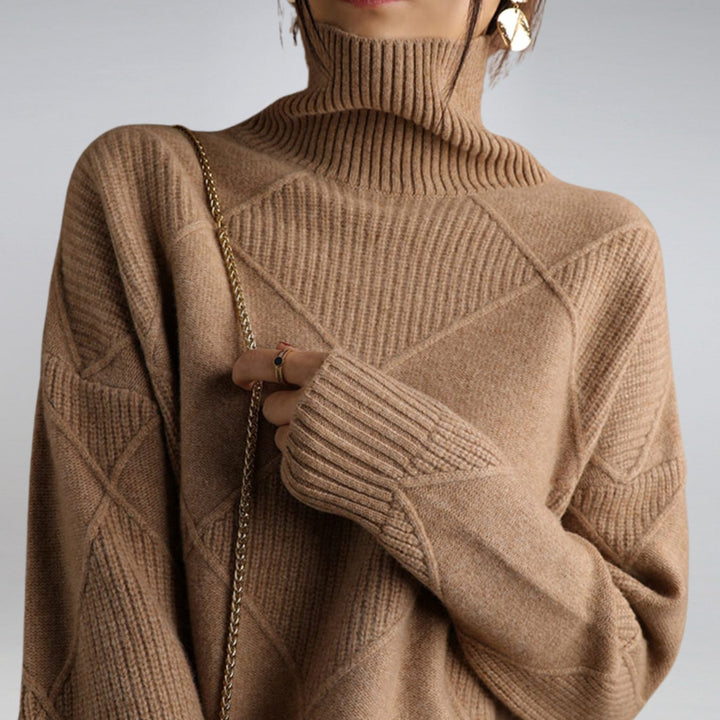 Women's Mock Neck Ribbed Diamond-Knit Pullover Sweater