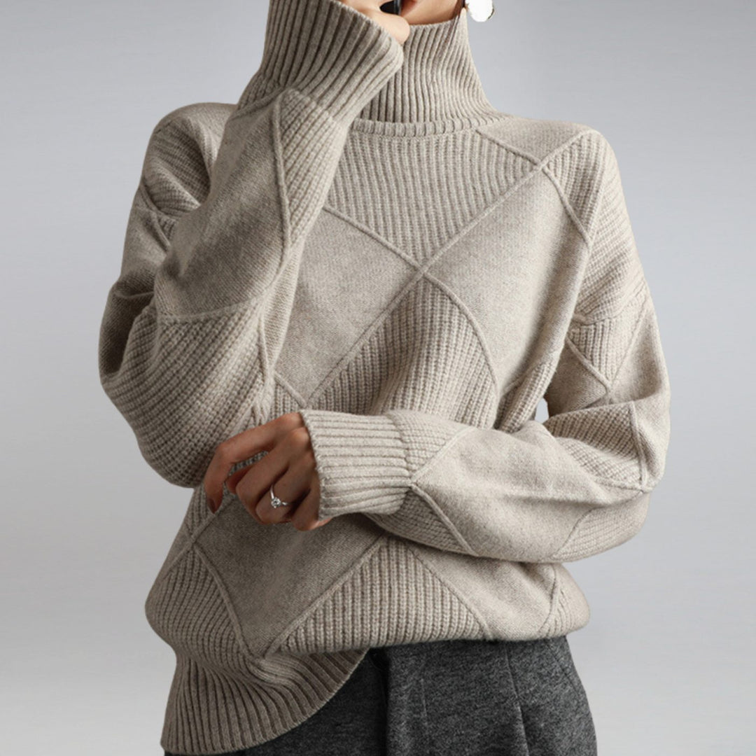 Women's Mock Neck Ribbed Diamond-Knit Pullover Sweater - Gray