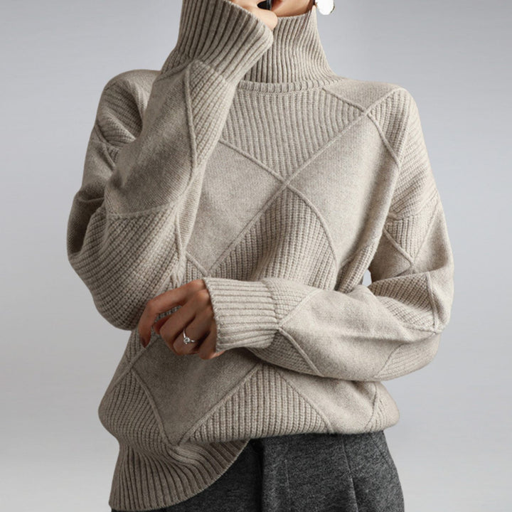 Women's Mock Neck Ribbed Diamond-Knit Pullover Sweater - Gray