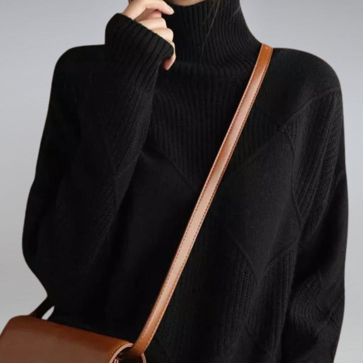 Women's Mock Neck Ribbed Diamond-Knit Pullover Sweater
