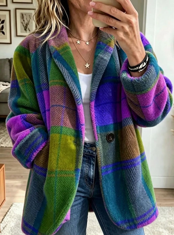 Women's Multicolor Plaid Button-Front Fleece Coat - Neptune