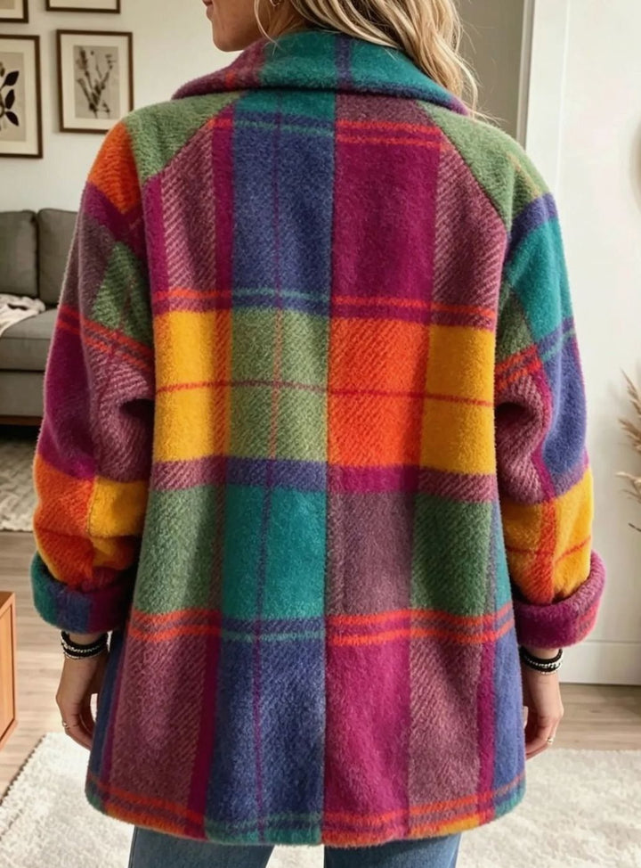 Women's Multicolor Plaid Button-Front Fleece Coat