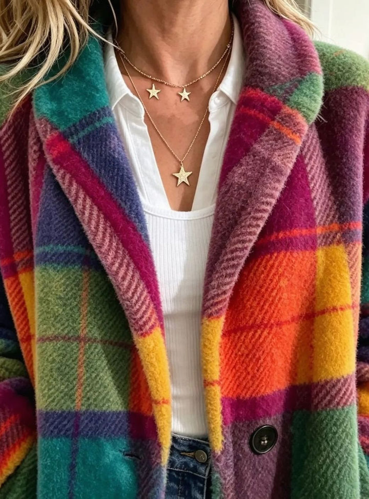 Women's Multicolor Plaid Button-Front Fleece Coat