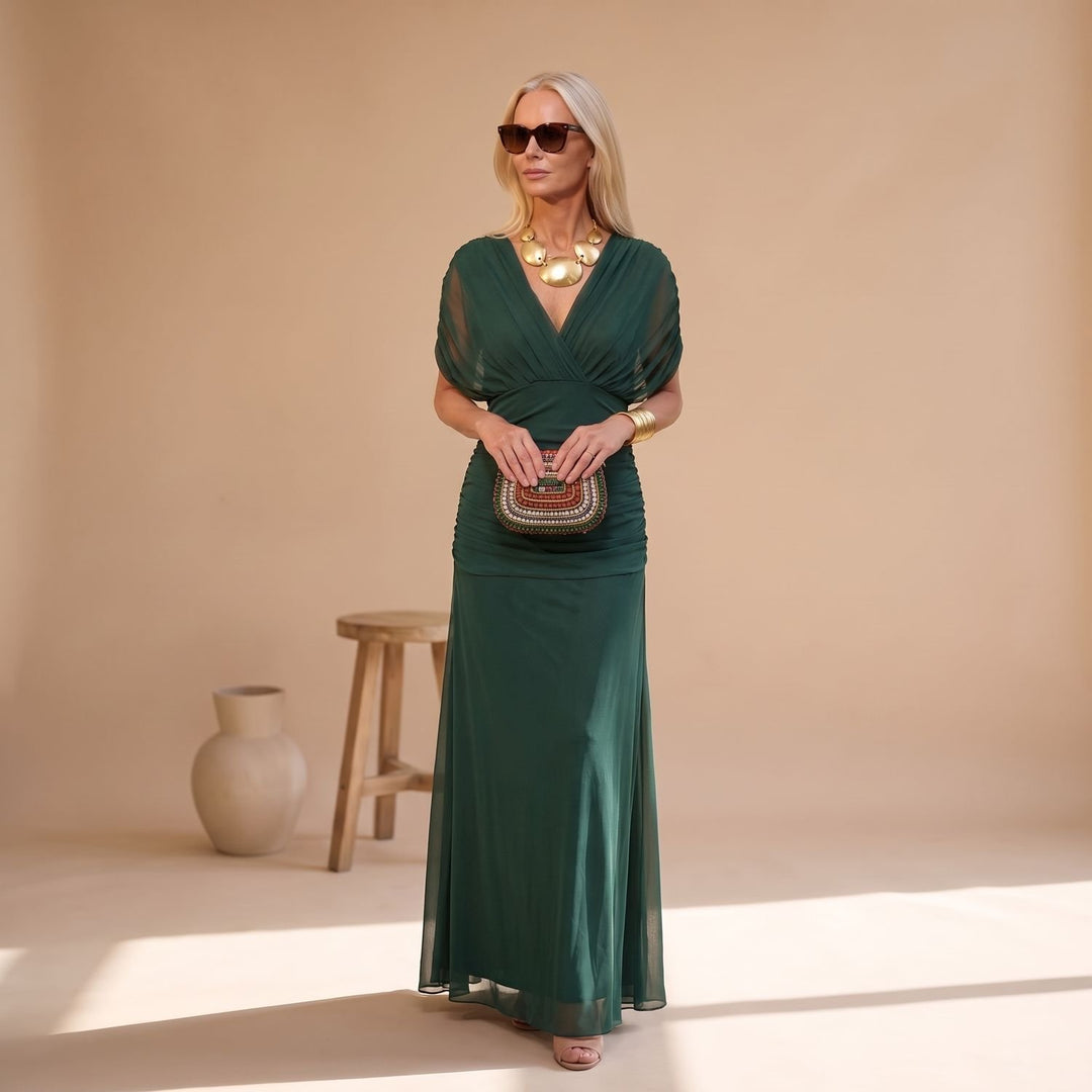 Women's Off-Shoulder Floral Maxi Formal Elegant Dress - Green