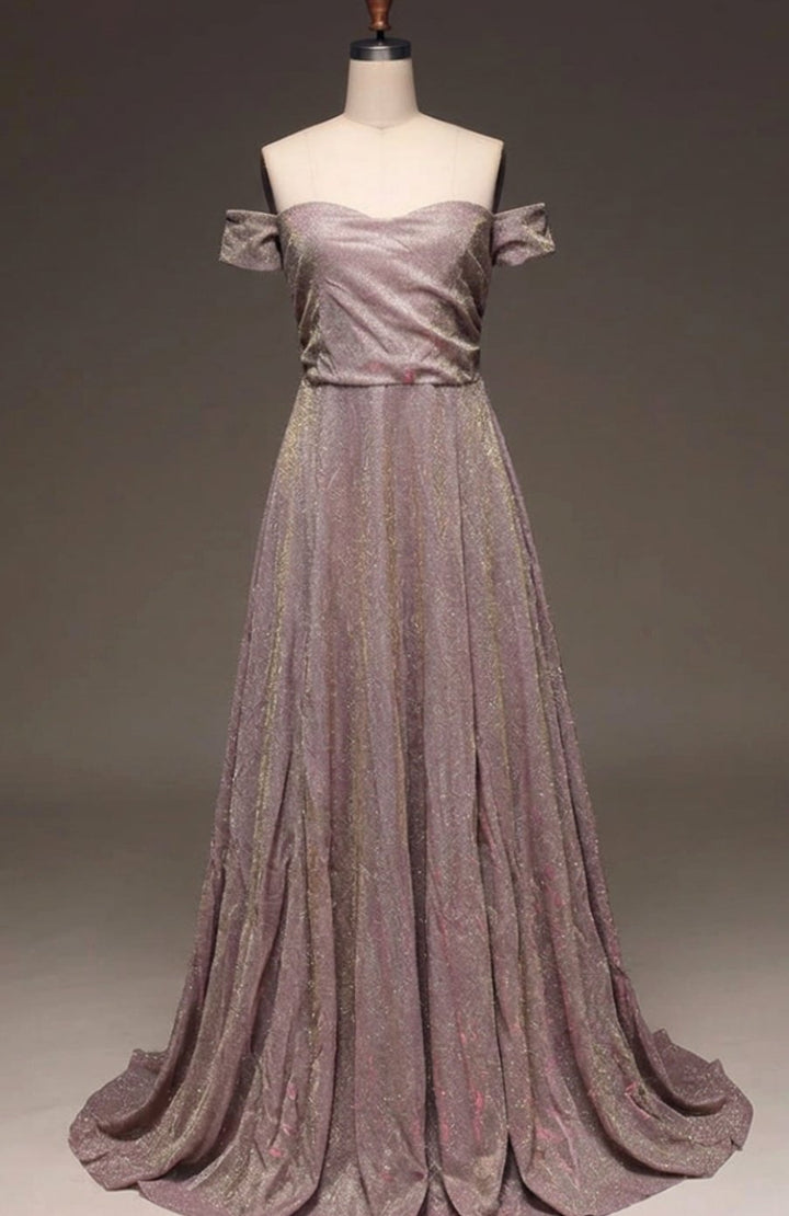 Women's Off-Shoulder Glitter Sequin Dress A-Line Wedding Guest Gown