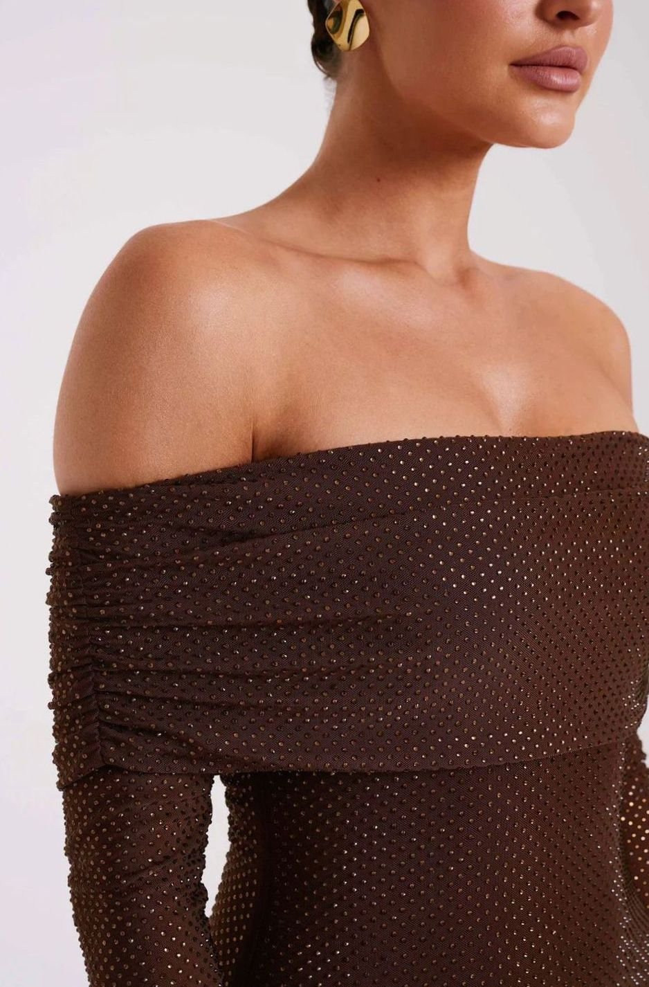 Women's Off-Shoulder Sequin Maxi Dress Long Sleeves