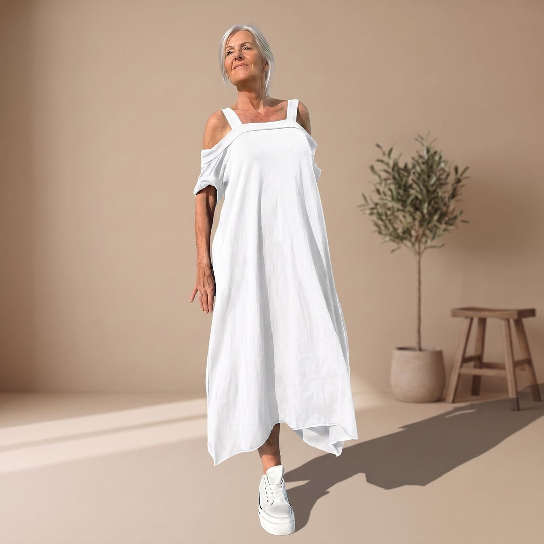 Women's Off-the-Shoulder Relaxed-Fit Cotton Blend Maxi Dress - White