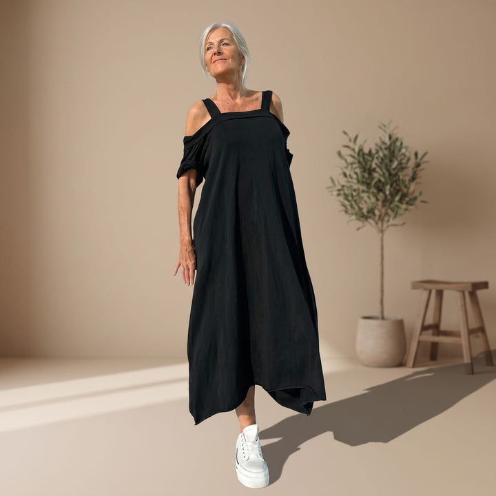 Women's Off-the-Shoulder Relaxed-Fit Cotton Blend Maxi Dress - Black