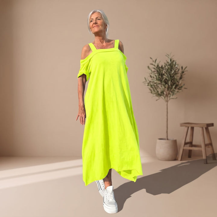Women's Off-the-Shoulder Relaxed-Fit Cotton Blend Maxi Dress - Yellow