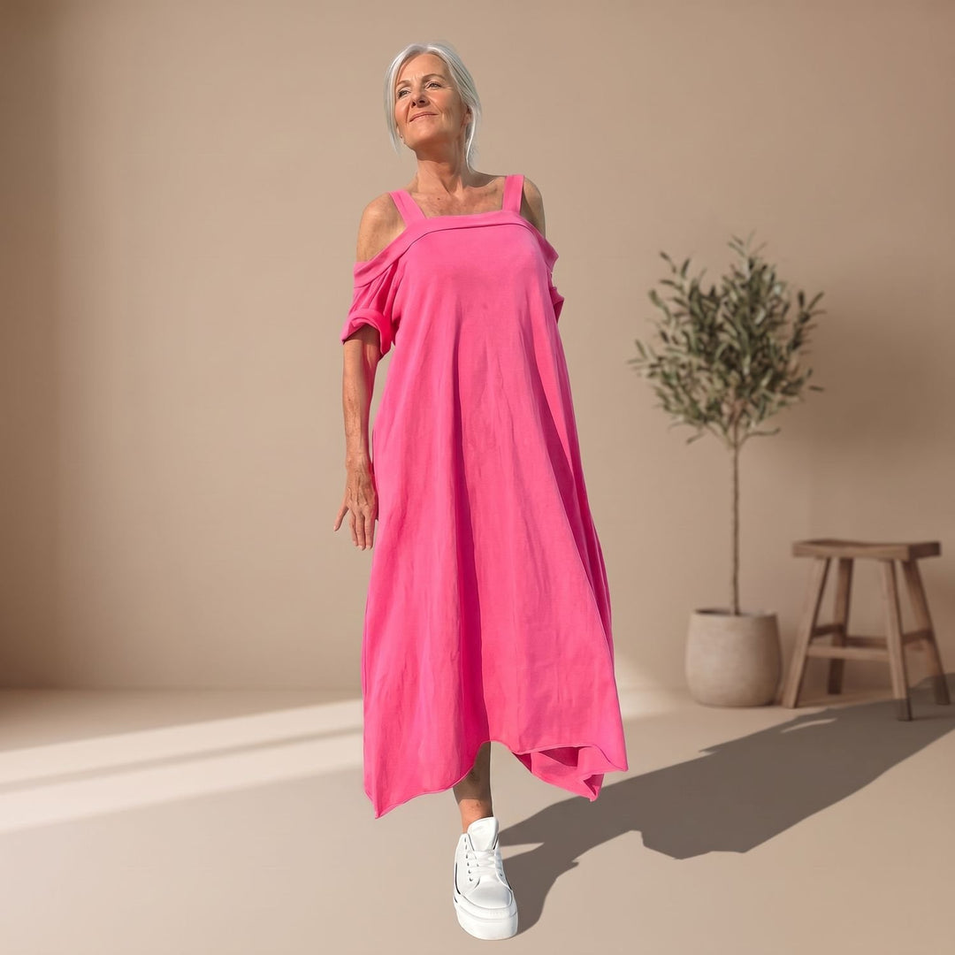 Women's Off-the-Shoulder Relaxed-Fit Cotton Blend Maxi Dress - Pink