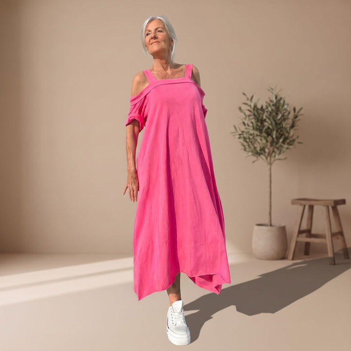 Women's Off-the-Shoulder Relaxed-Fit Cotton Blend Maxi Dress - Pink