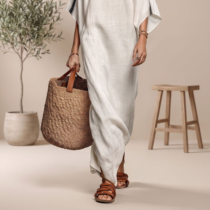 Women's Off-the-Shoulder Striped Batwing-Sleeve Maxi Dress