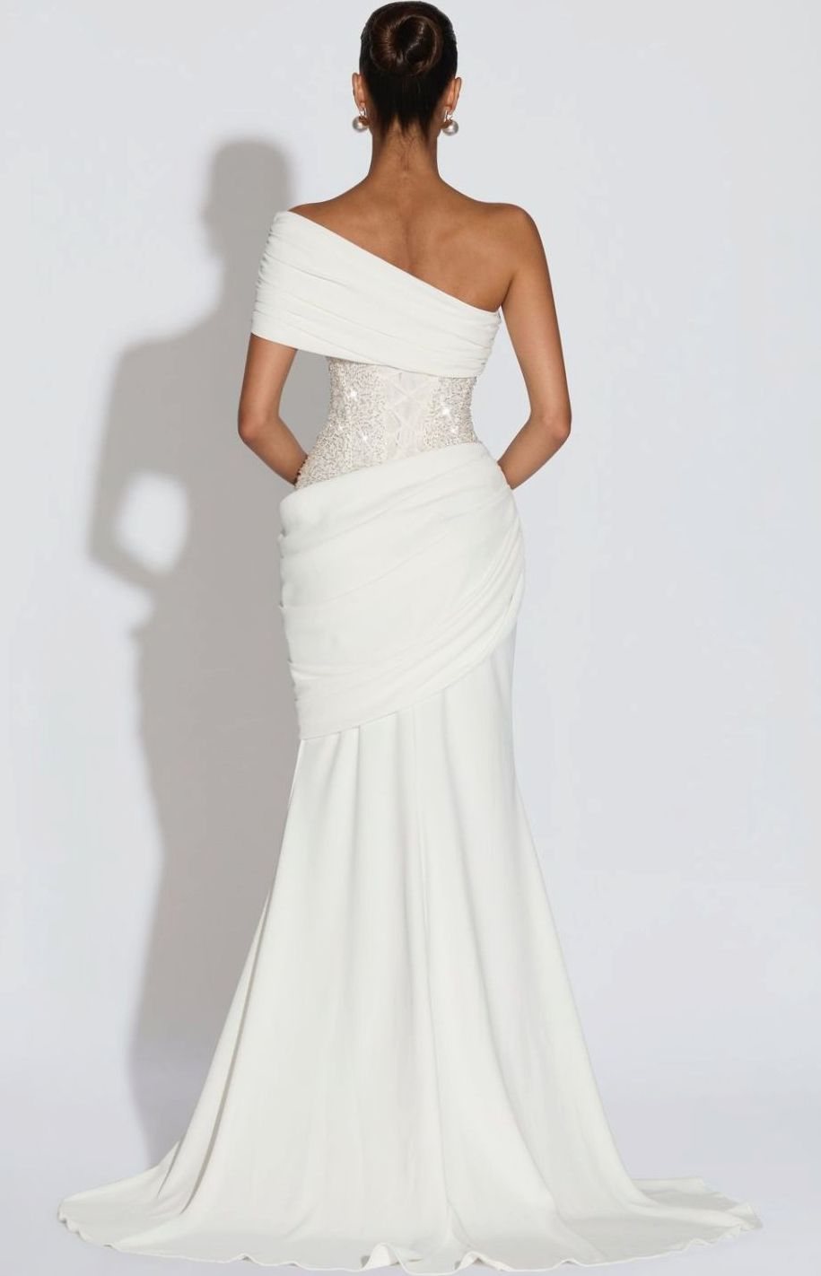 Women's One-Shoulder Embellished Corset Draped Maxi Gown