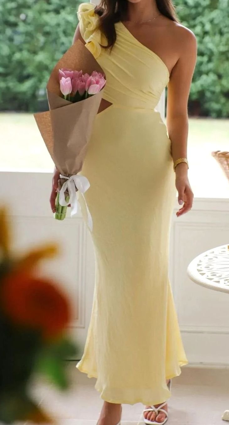 Women's One-Shoulder Ruffle Cut-Out Maxi Dress for Formal Evenings