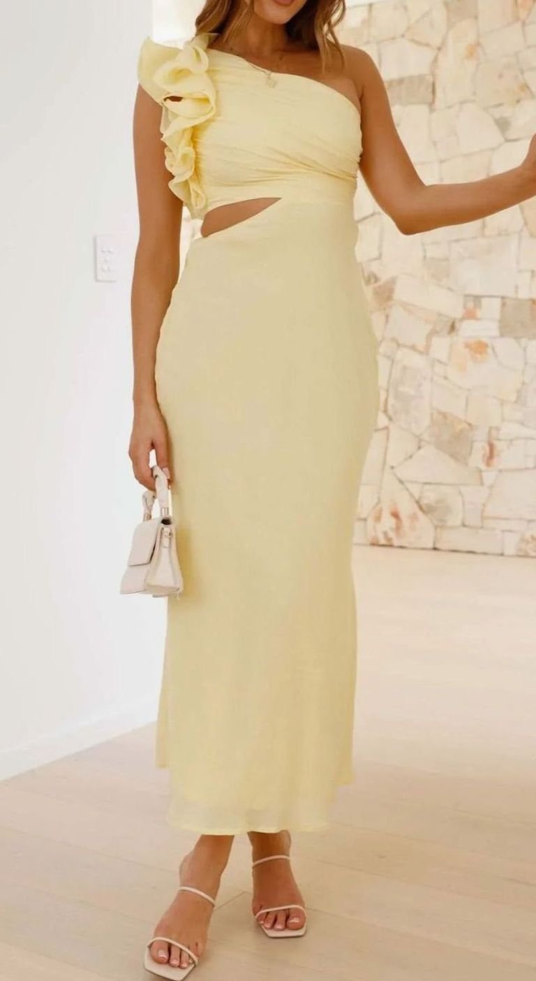 Women's One-Shoulder Ruffle Cut-Out Maxi Dress for Formal Evenings