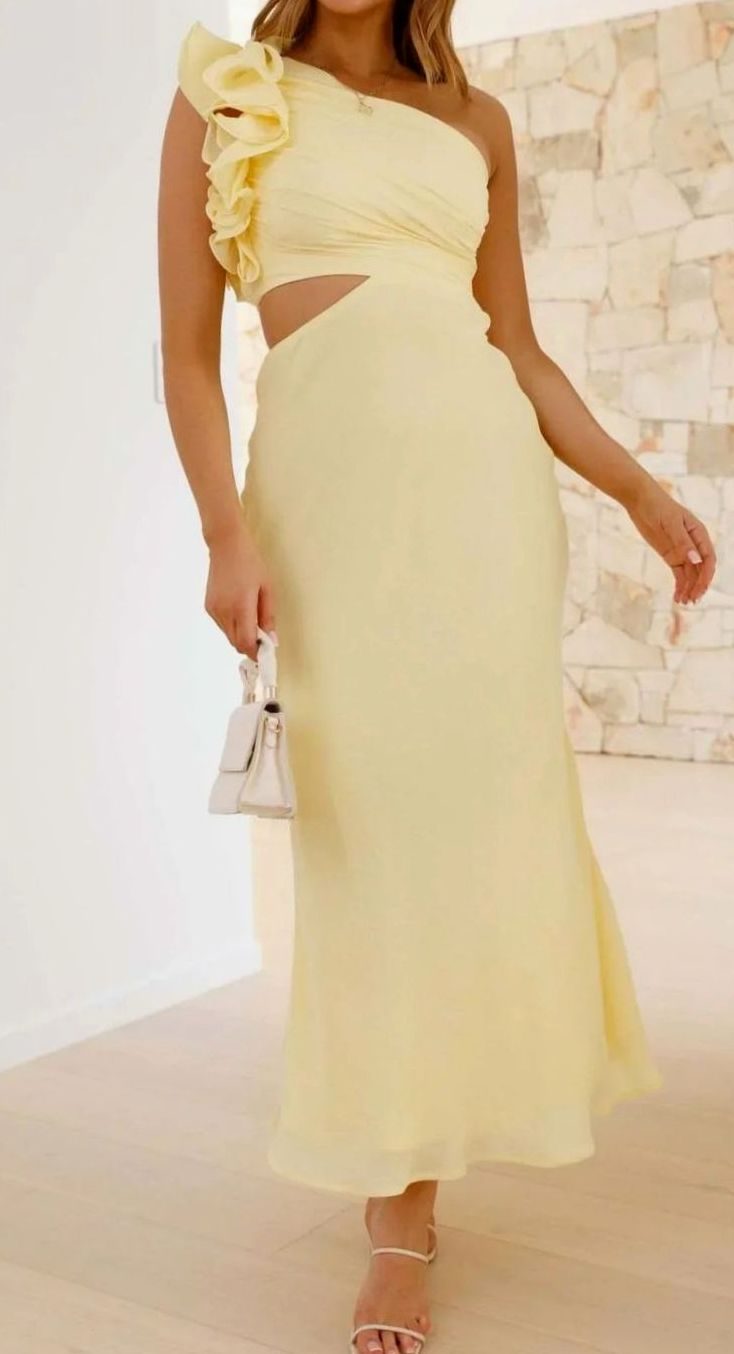 Women's One-Shoulder Ruffle Cut-Out Maxi Dress for Formal Evenings