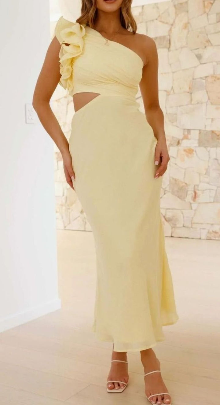 Women's One-Shoulder Ruffle Cut-Out Maxi Dress for Formal Evenings