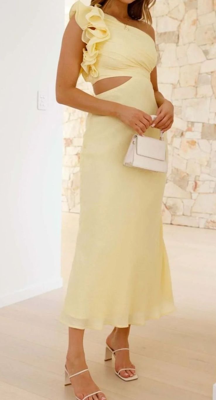 Women's One-Shoulder Ruffle Cut-Out Maxi Dress for Formal Evenings