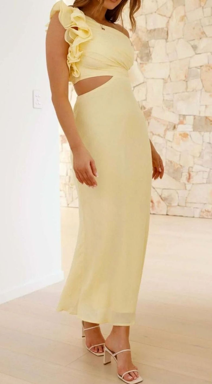 Women's One-Shoulder Ruffle Cut-Out Maxi Dress for Formal Evenings