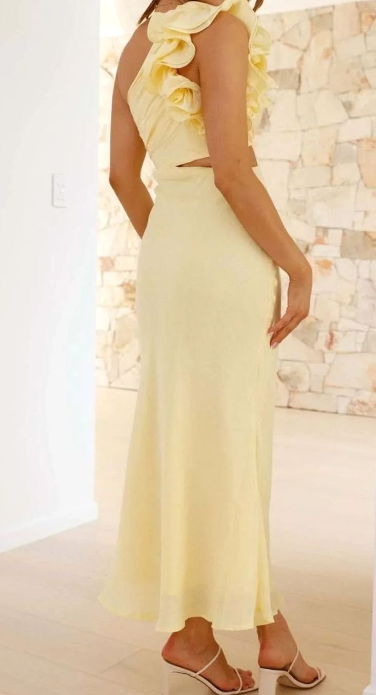 Women's One-Shoulder Ruffle Cut-Out Maxi Dress for Formal Evenings