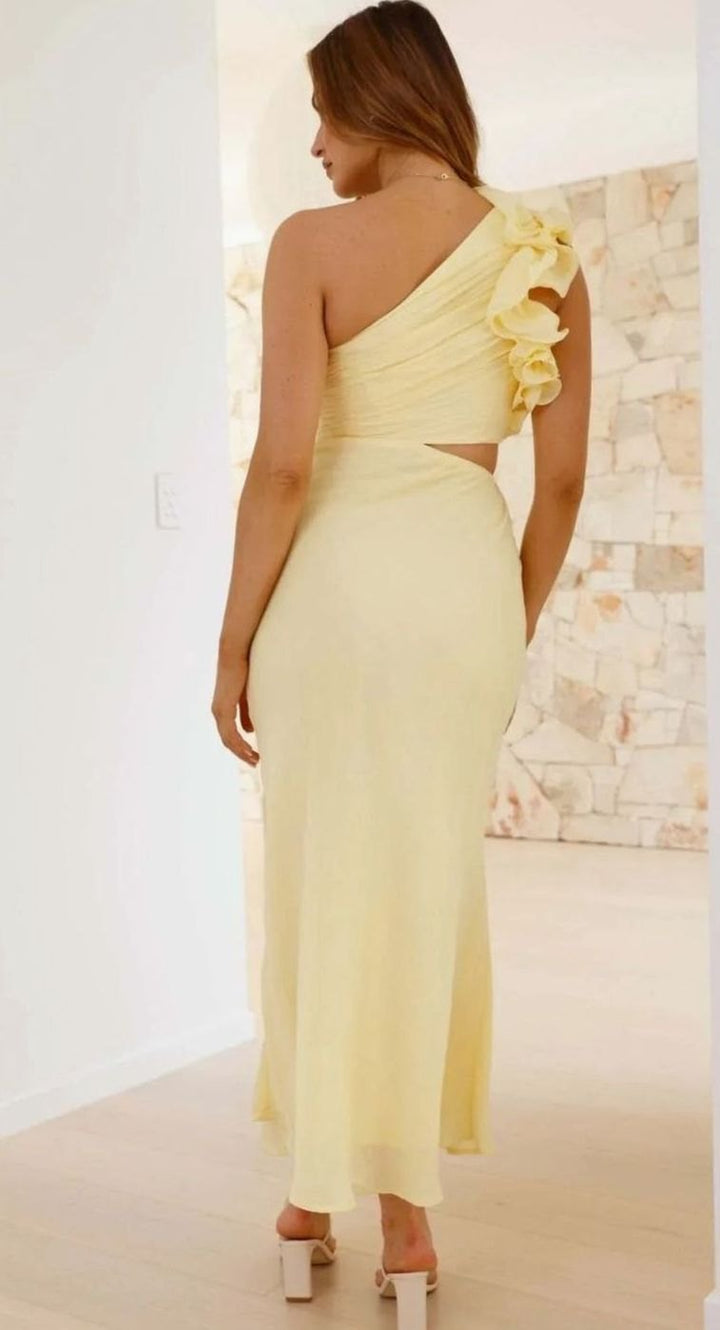 Women's One-Shoulder Ruffle Cut-Out Maxi Dress for Formal Evenings