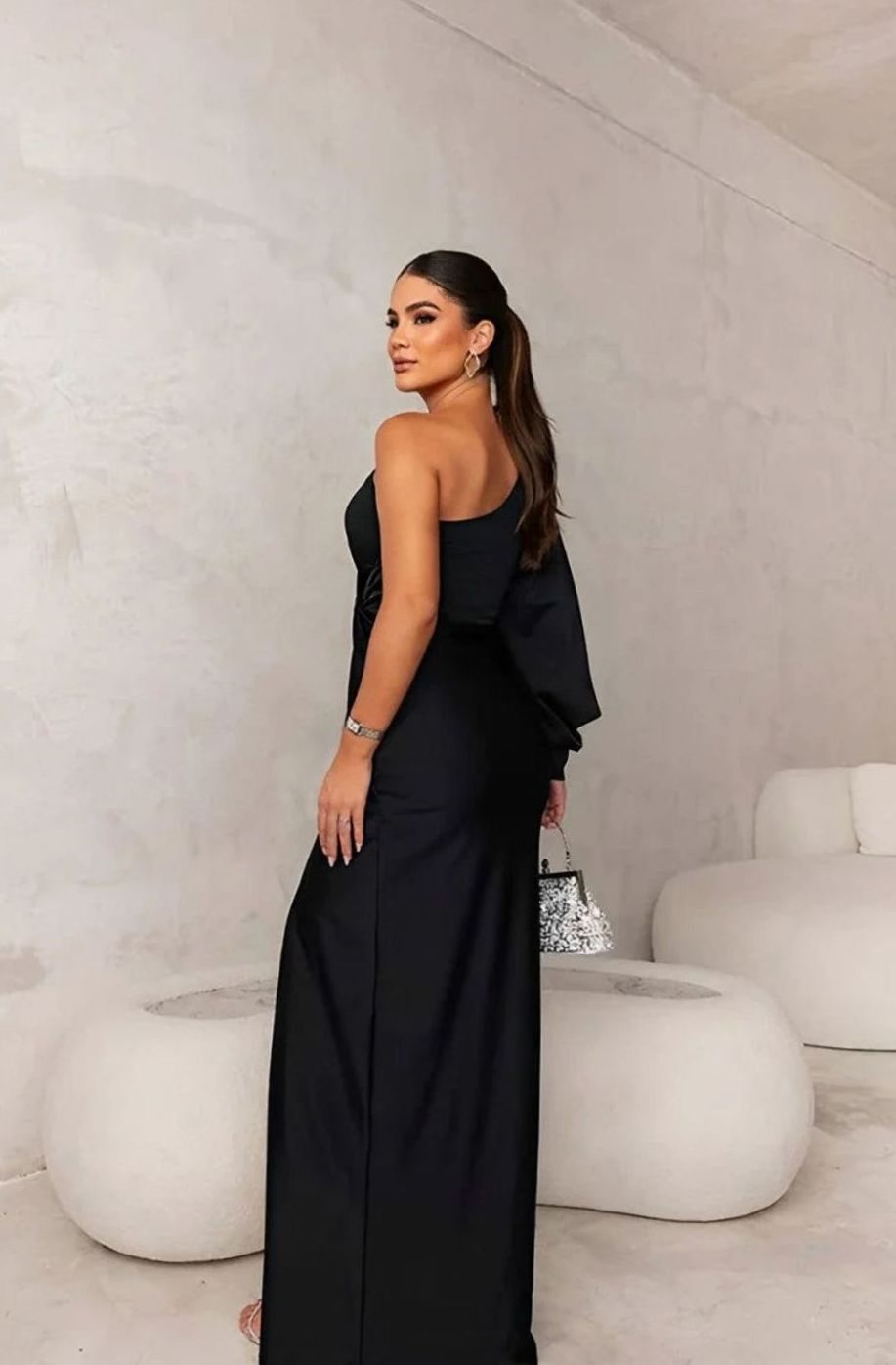 Women's One-Shoulder Satin Maxi Dress Long Formal Wedding Guest