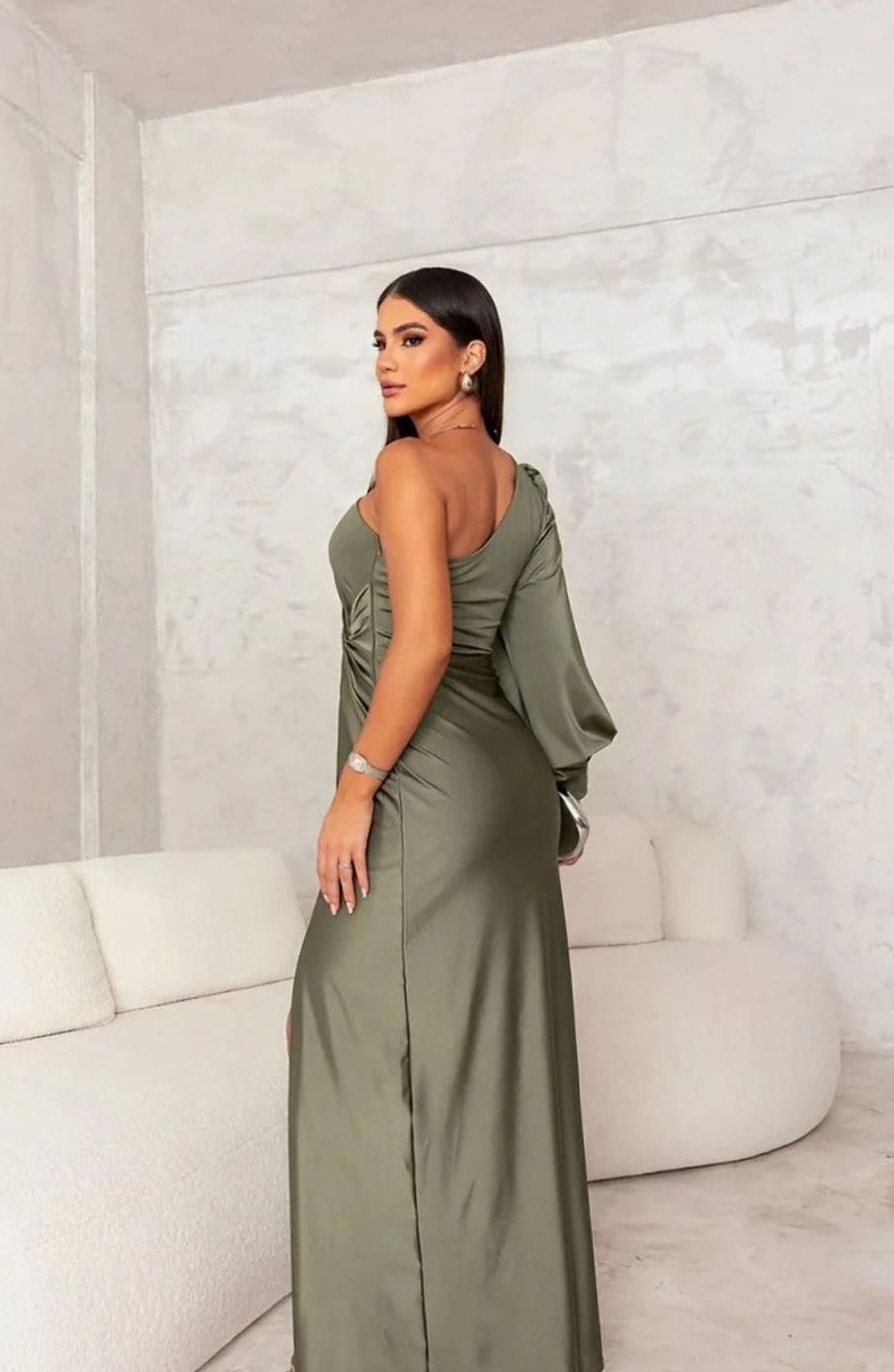 Women's One-Shoulder Satin Maxi Dress Long Formal Wedding Guest